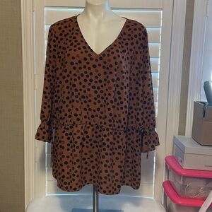 EVRI Brown and Black Polka Dot Blouse